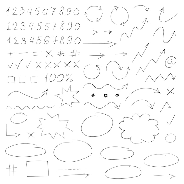 Círculos de flecha e icono de garabato abstracto en estilo dibujado a mano Número ilustración vectorial en fondo aislado Letras flechas firman concepto de negocio