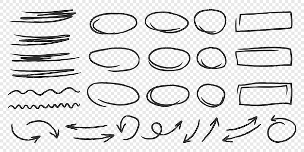 Círculos de flecha e icono de garabato abstracto en estilo dibujado a mano Número ilustración vectorial en fondo aislado Letras flechas firman concepto de negocio