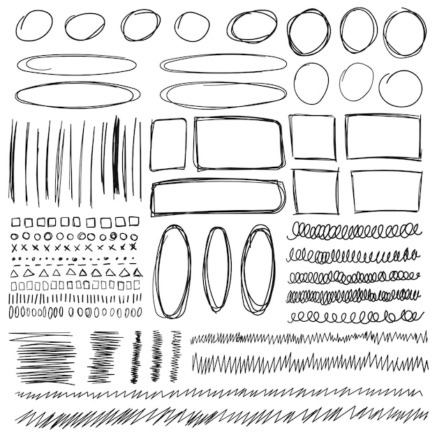 Círculos de flechas y icono de garabato abstracto en estilo dibujado a mano Ilustración de vector pintado a mano sobre fondo aislado Elementos de garabato firman concepto de negocio