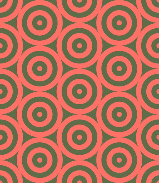 Círculos Grid Vector Gráfico Patrón sin costura con paleta de colores rojo verde Arte de estilo retro funky de los años cincuenta y sesenta y setenta Fondo abstracto repetitivo retro de moda antiguo papel pintado continuo