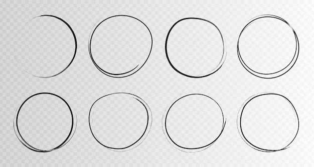 Círculos de grunge dibujados a mano sketch frame super set. redondea círculos de líneas de garabatos. ilustraciones vectoriales.