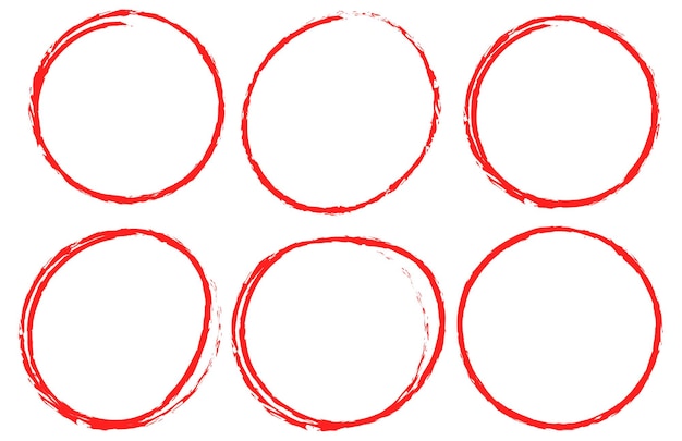 Círculos Grunge rojos y marcos ovales dibujados a mano Círculos de resaltador rojo Colección de marcadores de círculos de pintura roja Marcos de pincel ovales en apuros