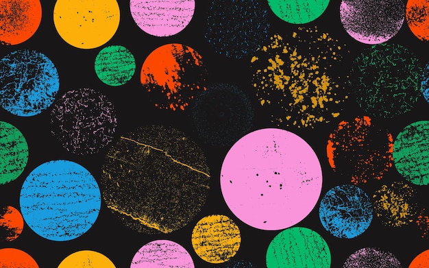Los círculos grunge se superponen con texturas de colores, un patrón sin costuras con grano de polvo, un salto de tinta vectorial.