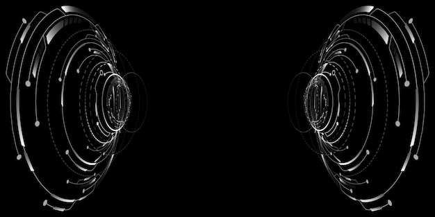 Círculos HUD digitales sobre fondo negro Elementos futuristas de ciencia ficción con placa de circuito cibernético en el ciberespacio Diseño de comunicación de tecnología abstracta Ilustración vectorial EPS 10