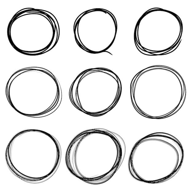 Círculos de línea de garabato dibujados a mano Doodle circular para la ilustración de vector de elemento de diseño de marca de nota de mensaje