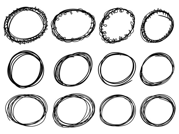 Círculos de línea de garabato dibujados a mano Doodle circular para la ilustración de vector de elemento de diseño de marca de nota de mensaje