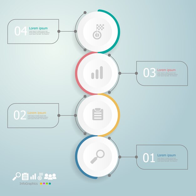 Círculos línea de tiempo infografía 4 pasos