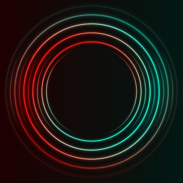 Círculos de neón azul y rojo fondo futurista abstracto