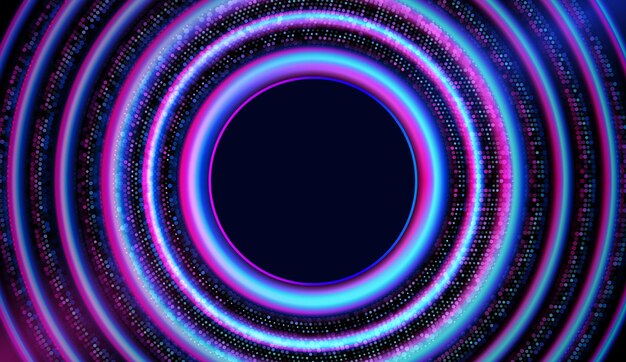 Círculos de neón en azul y rosa con efecto de movimiento para imágenes futuristas y modernas