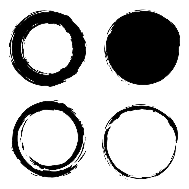 Círculos de pinceladas negras Conjunto de cuatro formas redondas abstractas Ilustración vectorial