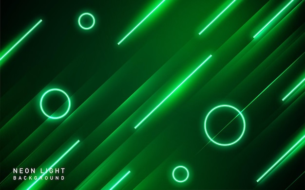 Círculos y rayas luces de neón fondo verde gradiente