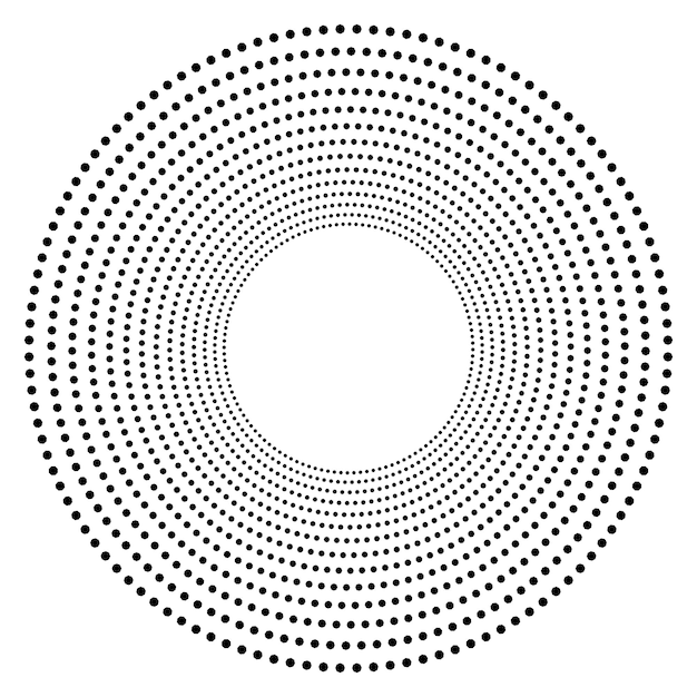 Círculos de semitono de estrellas espiral retorcida Elementos de diseño sobre fondo blanco Ilustración vectorial eps 10 marco con puntos negros aleatorios Icono de borde redondo usando textura de puntos de círculo de semitono