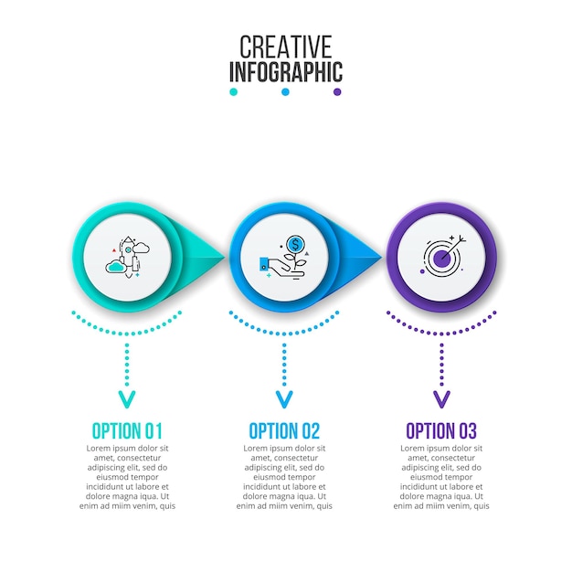 Círculos vectoriales con flechas para infografía. visualización de datos comerciales. presentación con 3 pasos, opciones, partes o procesos.