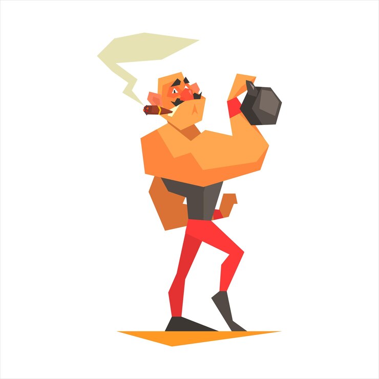 Vector circus strongman realizando diseño gráfico vectorial plano ilustración aislada sobre fondo blanco