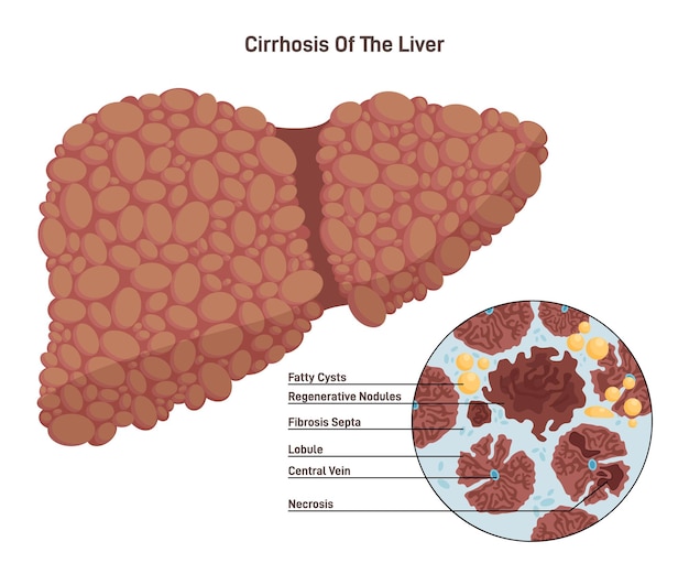 Cirrosis del hígado fibrosis del tejido hepático causada por