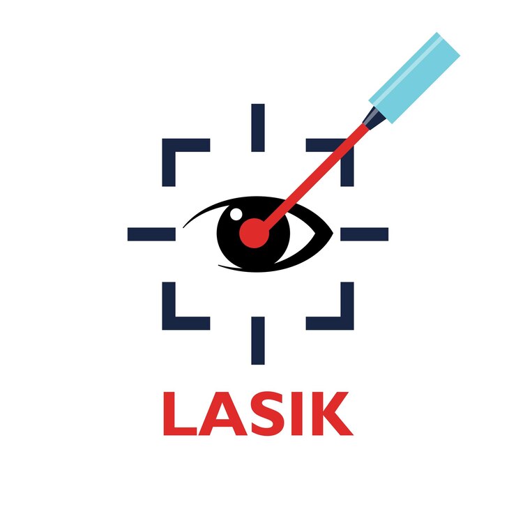 Vector cirugía ocular con láser oftalmología tratamiento de láser icono corrección médica de la visión cirugía óptica con láser