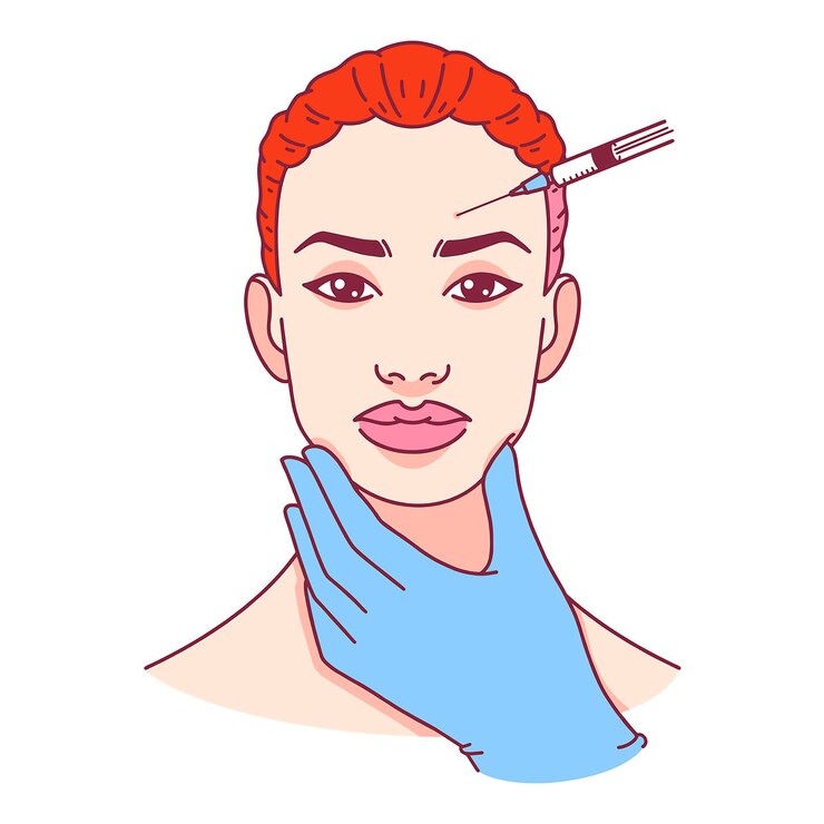 Vector cirugía plástica. inyección de botox en la frente. ilustración vectorial