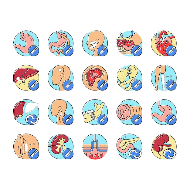 cirugía sala de operaciones invasivo iconos conjunto vector