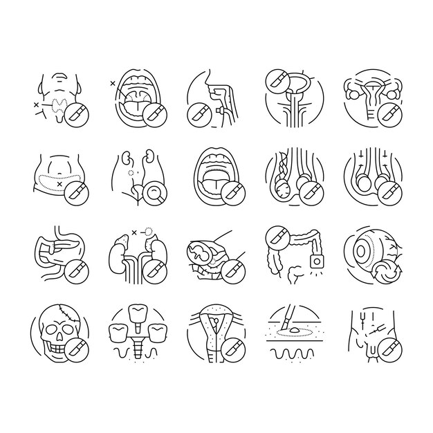 cirugía salud médica iconas de piel conjunto vector
