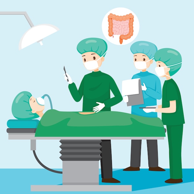 Vector cirujano operar en paciente con apendicitis