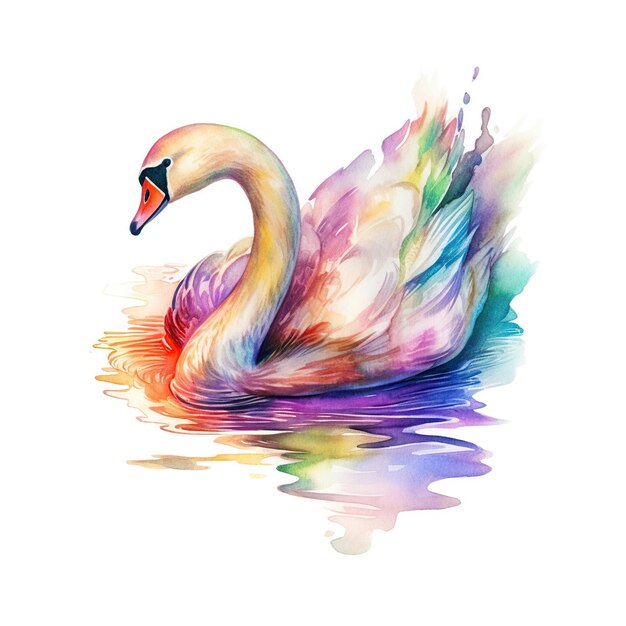 cisne de acuarela de refracción espectral multicolor