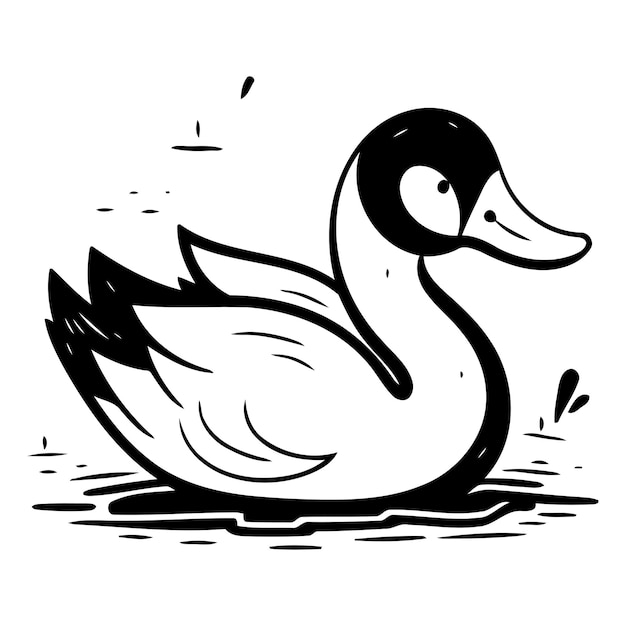 Cisne en el agua Ilustración vectorial dibujada a mano al estilo de dibujos animados