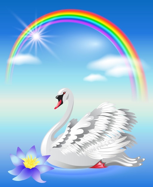 Vector cisne y arcoiris