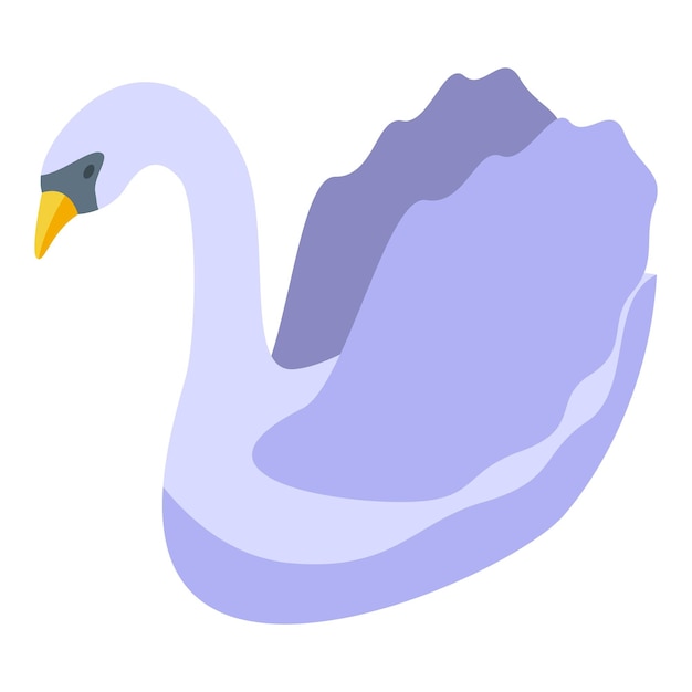 Cisne blanco nadando pacíficamente en vista isométrica