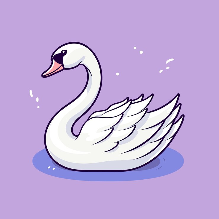 Vector un cisne blanco con un pico rosa está sobre un fondo morado.