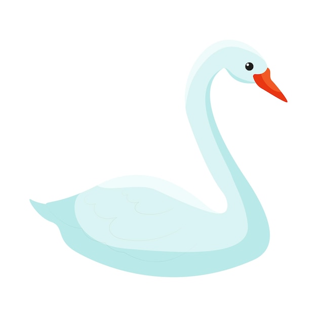 Cisne de dibujos animados lindo sobre fondo blanco ilustración de vector dibujado a mano de dibujos animados