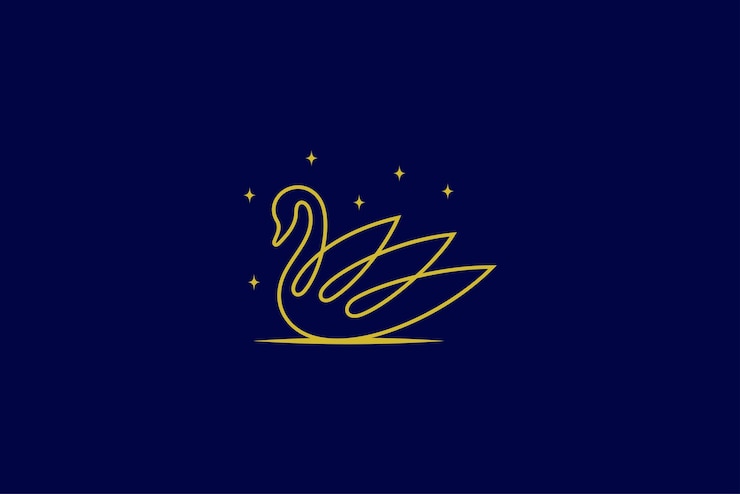 Vector cisne dorado con estrellas decoradas diseño de logotipo línea vectorial ilustración de arte