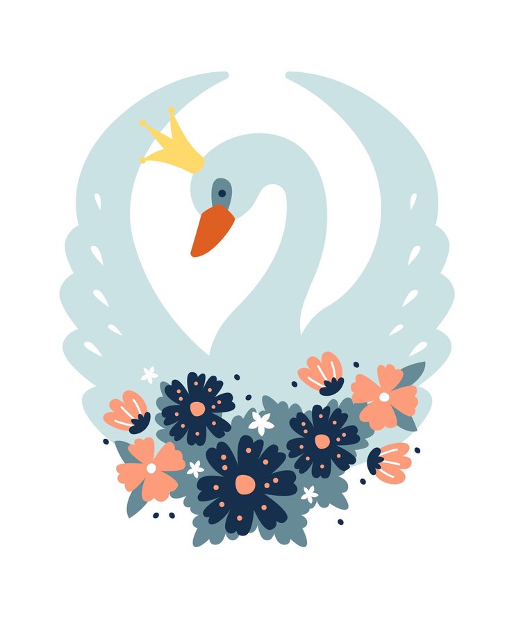 Vector cisne con flores y corona