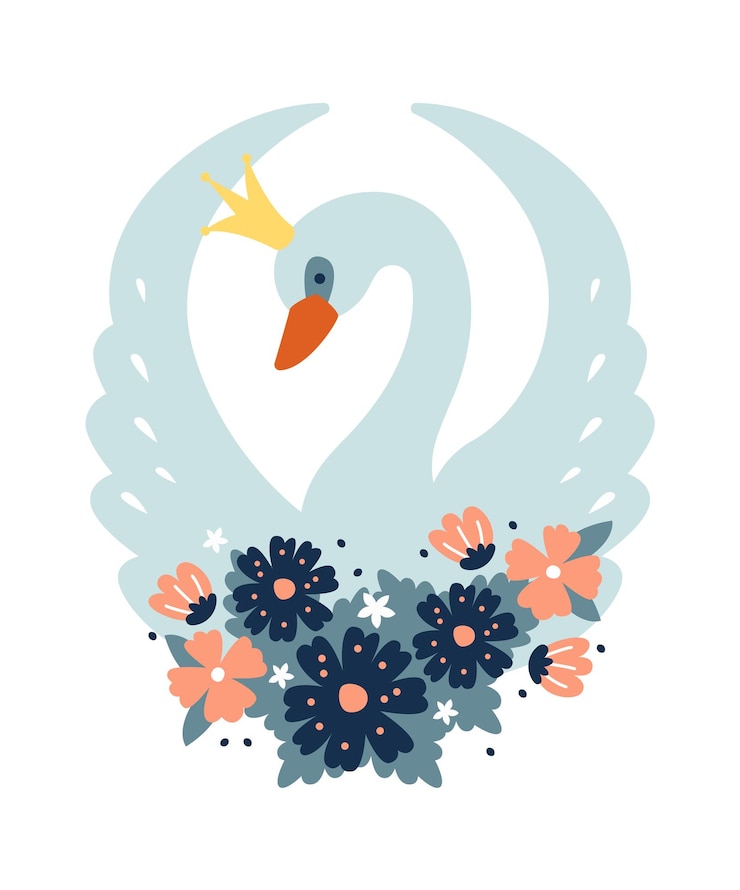Vector cisne con flores y corona