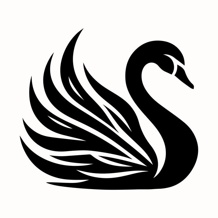 Vector un cisne negro con un fondo blanco que dice cisne en el medio
