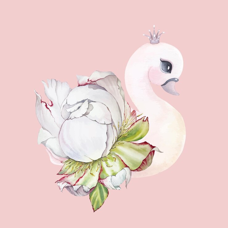 Vector cisne rosa flores flora animal