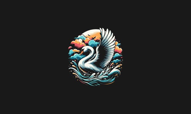 el cisne volador en las nubes diseño de obras de arte vectorial