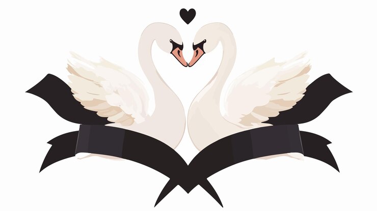 Vector cisnes románticos con cinta negra vector plano ilustración aislada para proyectos de diseño