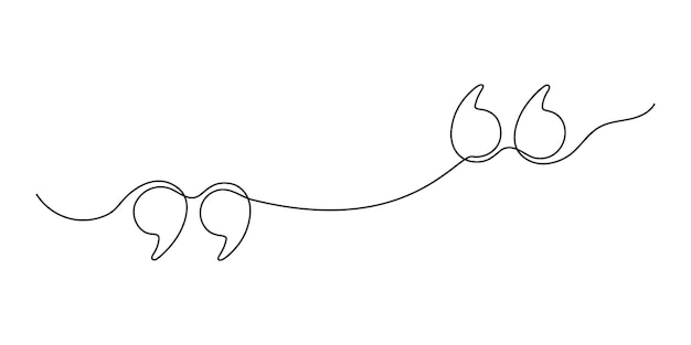 Cita en discurso con comas comillas en conversación dibujo de una sola línea continua Marca de comillas a mano alzada una línea estilo dibujado a mano Ilustración de contorno vectorial