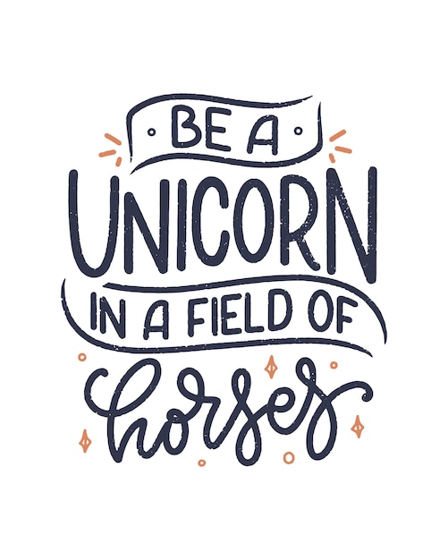 Cita divertida de letras dibujadas a mano sobre unicornio.