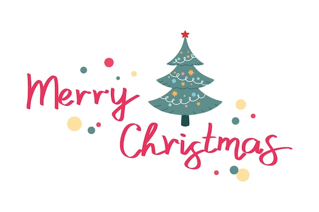 Cita de Feliz Navidad decorada con árbol de Navidad y confeti