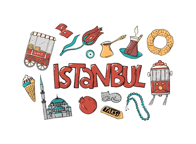 Cita de letras de estambul decorada con garabatos