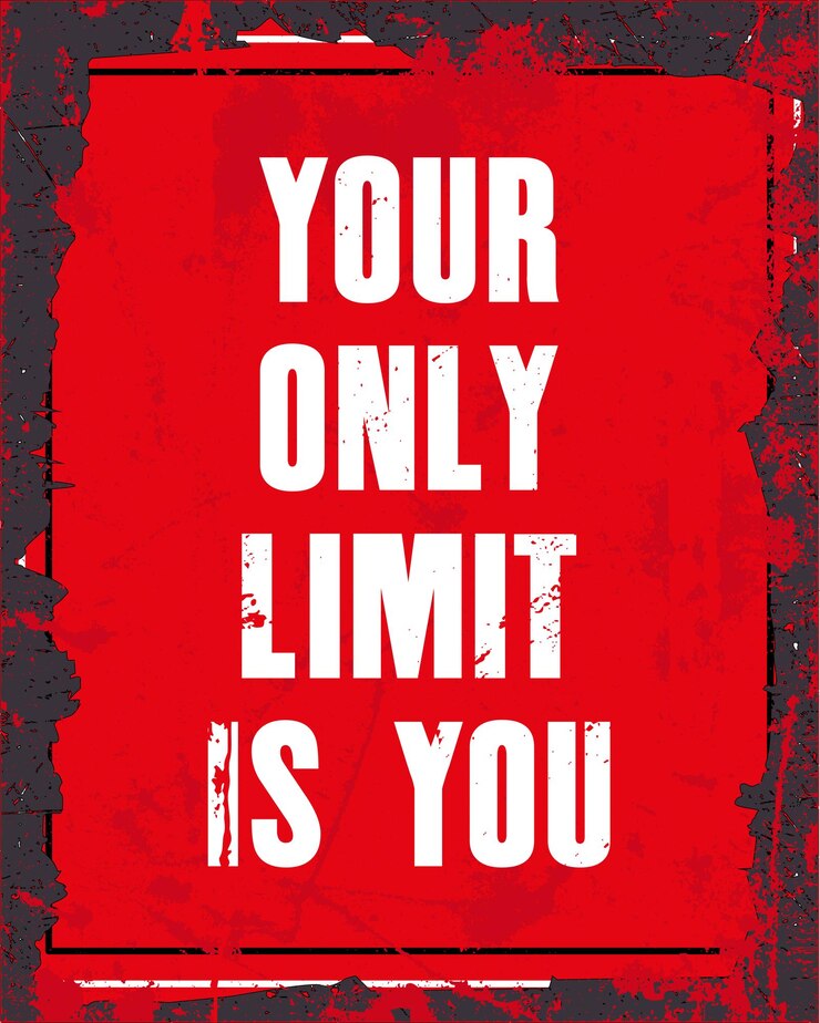 Vector cita de motivación inspiradora con texto su único límite es usted concepto de diseño de afiches de tipografía vectorial textura de letrero de metal antiguo en dificultades