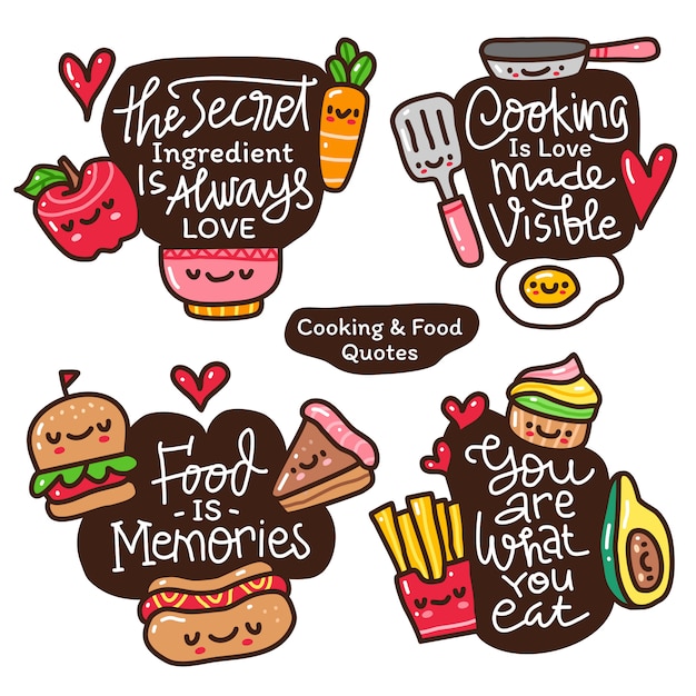 Vector cita motivacional de letras sobre comida con doodle