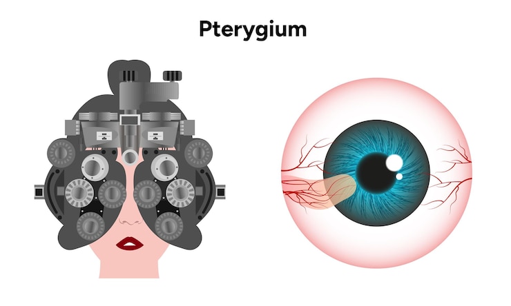 Vector cita de optometría para la enfermedad ocular del pterigión