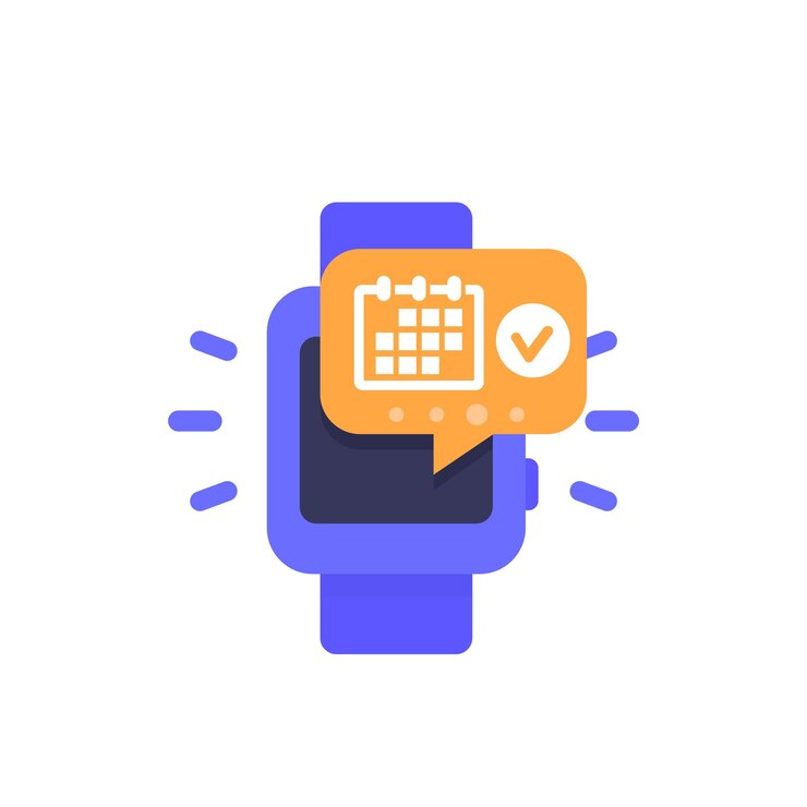 Vector cita, programación de eventos, notificación en el icono de reloj inteligente