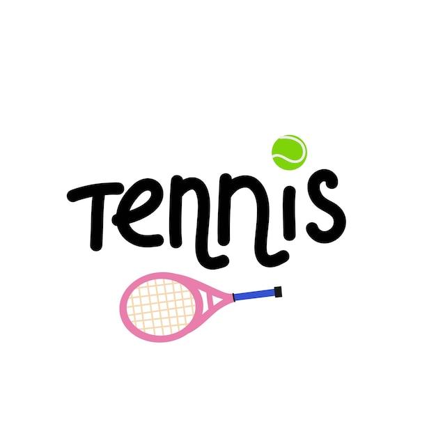 Cita de tenis Letras raqueta y pelota Credo positivo frase dibujada a mano Inscripciones frase motivacional Juego deportivo de afición o profesional Ilustración de dibujos animados de vector plano e aislado