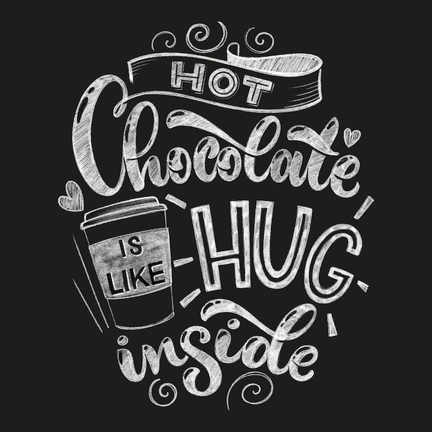 Cita de tiza de letras de mano de chocolate. Composición de la palabra de invierno de Navidad. Elementos de diseño vectorial para camisetas, bolsos, carteles, tarjetas, pegatinas y menú.