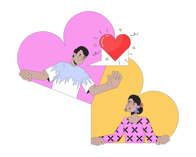 citas en línea pareja heterosexual concepto de ilustración lineal 2D