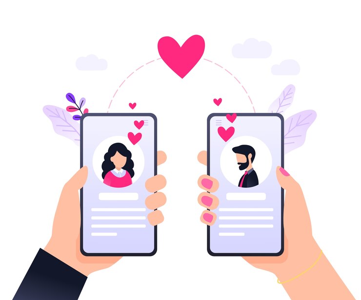 Vector citas en línea relaciones virtuales concepto de aplicaciones de citas encuentra el amor