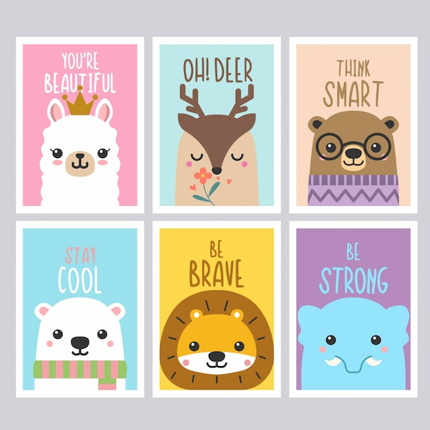 Vector citas tarjetas de animales lindos